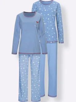 Nachtwäsche|wäschepur Schlafanzüge blau-bedruckt+blau