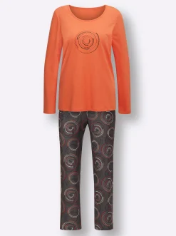 Nachtwäsche|wäschepur Schlafanzug orange-anthrazit-bedruckt