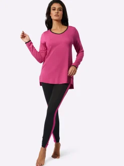 Nachtwäsche|wäschepur Schlafanzug fuchsia-schwarz