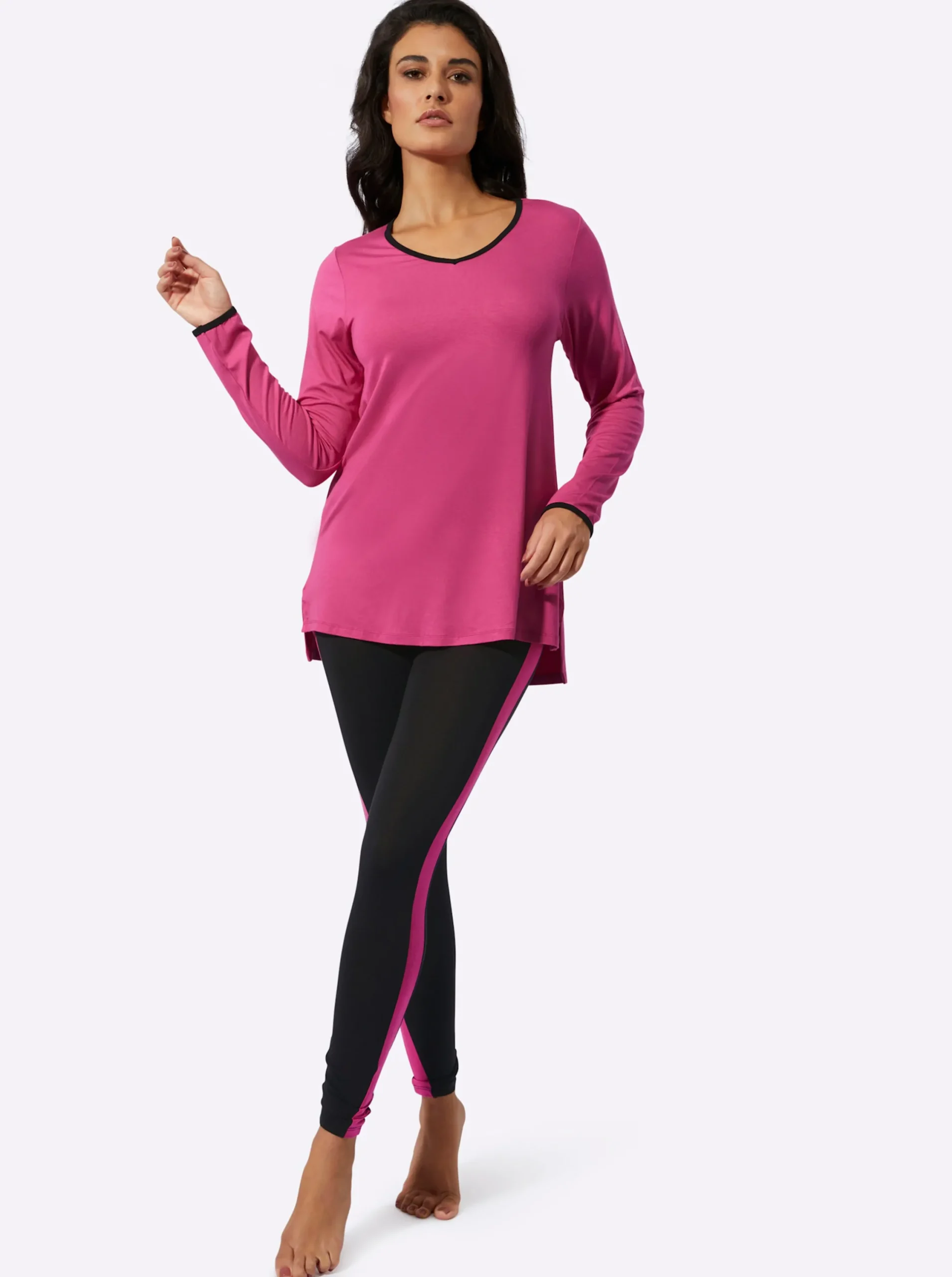 Nachtwäsche|wäschepur Schlafanzug fuchsia-schwarz