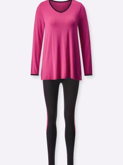 Nachtwäsche|wäschepur Schlafanzug fuchsia-schwarz