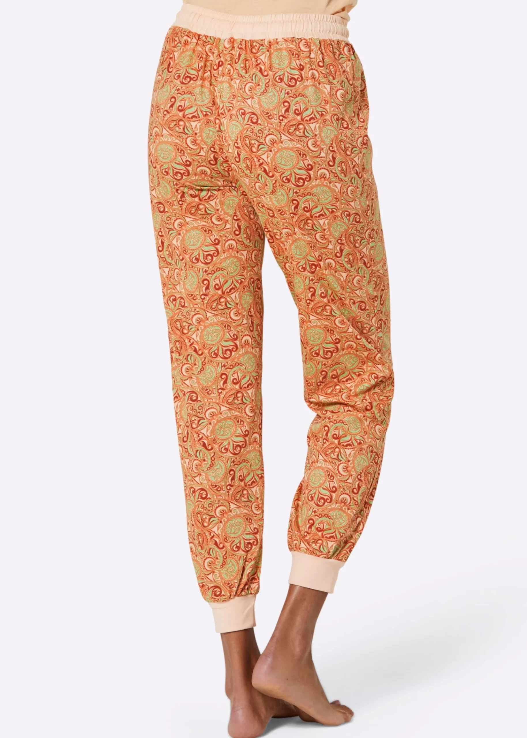 Nachtwäsche|wäschepur Schlafanzug-Hose apricot-papaya-bedruckt