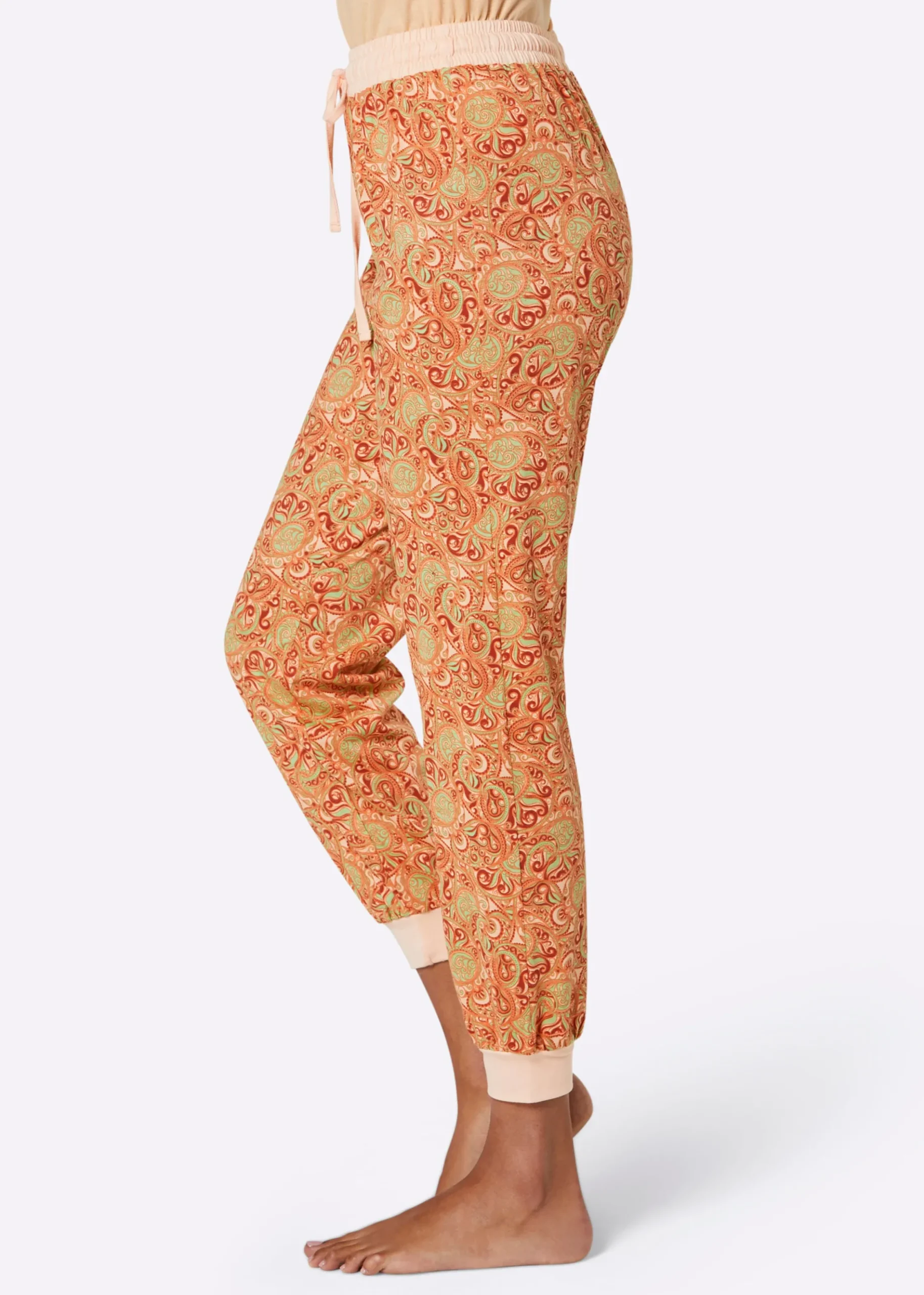 Nachtwäsche|wäschepur Schlafanzug-Hose apricot-papaya-bedruckt