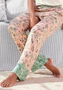 Nachtwäsche|LASCANA Schlafhose rosa-schilfgrün