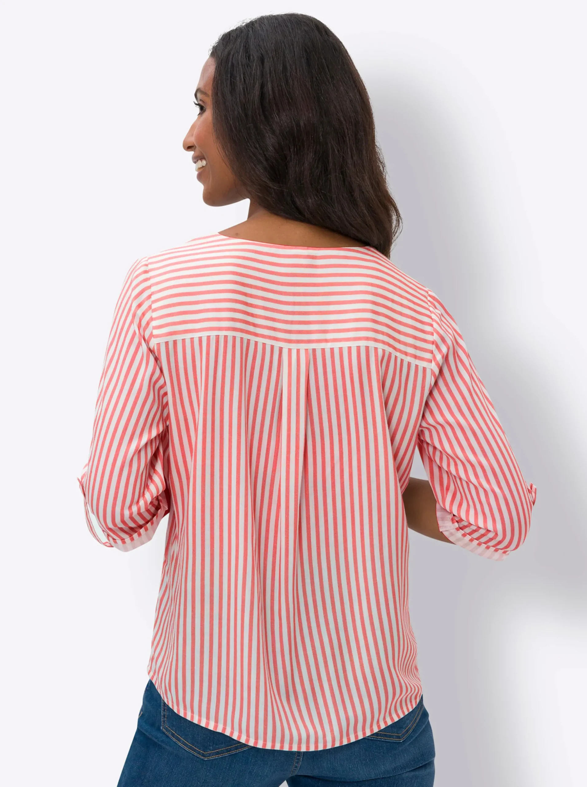 Blusen|heine Schlupfbluse grapefruit-ecru-gestreift