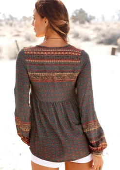 Strandmode|Blusen|Buffalo Schlupfbluse petrol-bedruckt