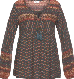 Strandmode|Blusen|Buffalo Schlupfbluse petrol-bedruckt