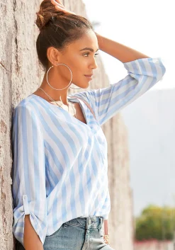 Blusen|Shirts|LASCANA Schlupfbluse weiß-hellblau