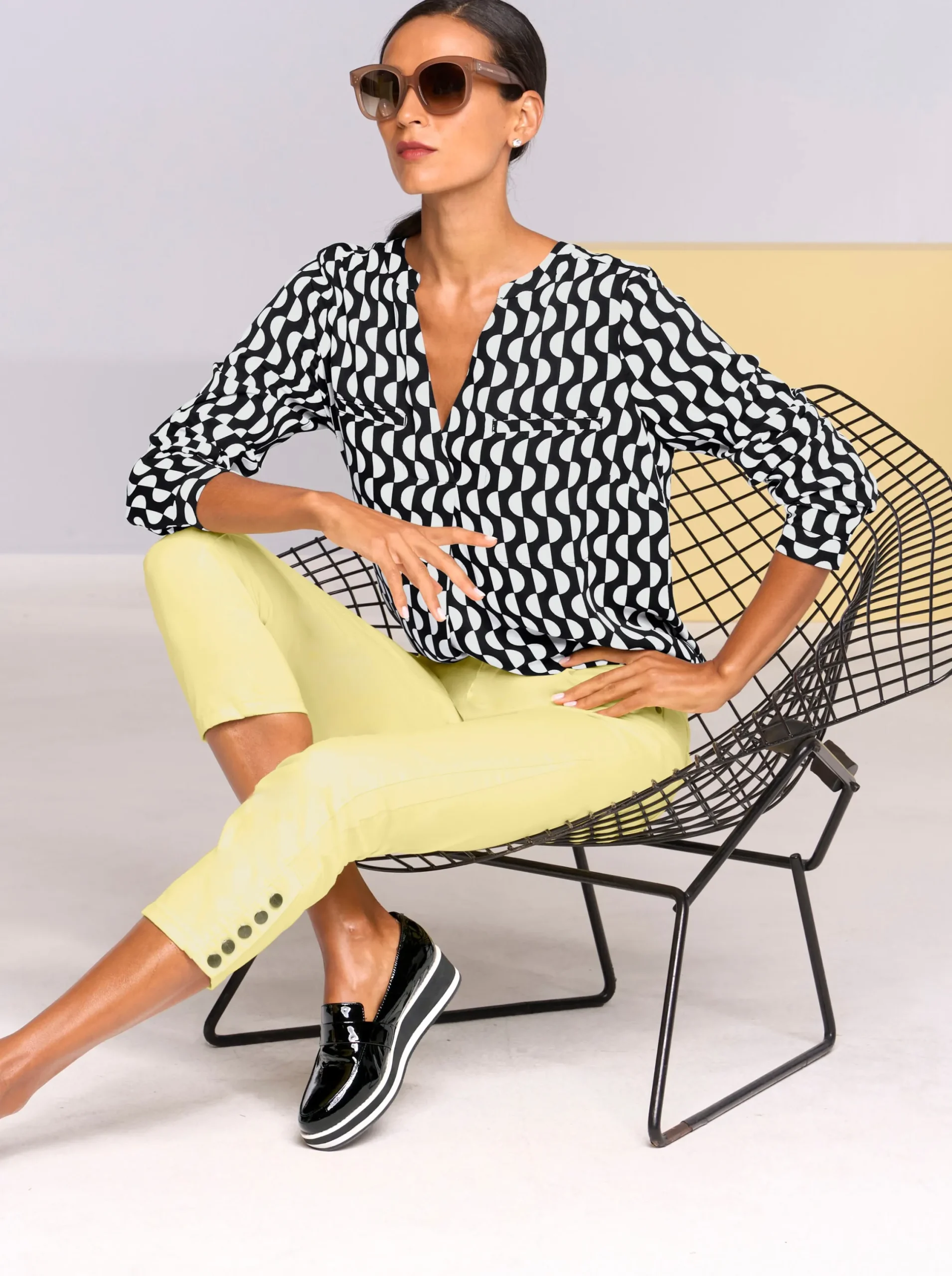 Blusen|heine Schlupf-Bluse schwarz-ecru