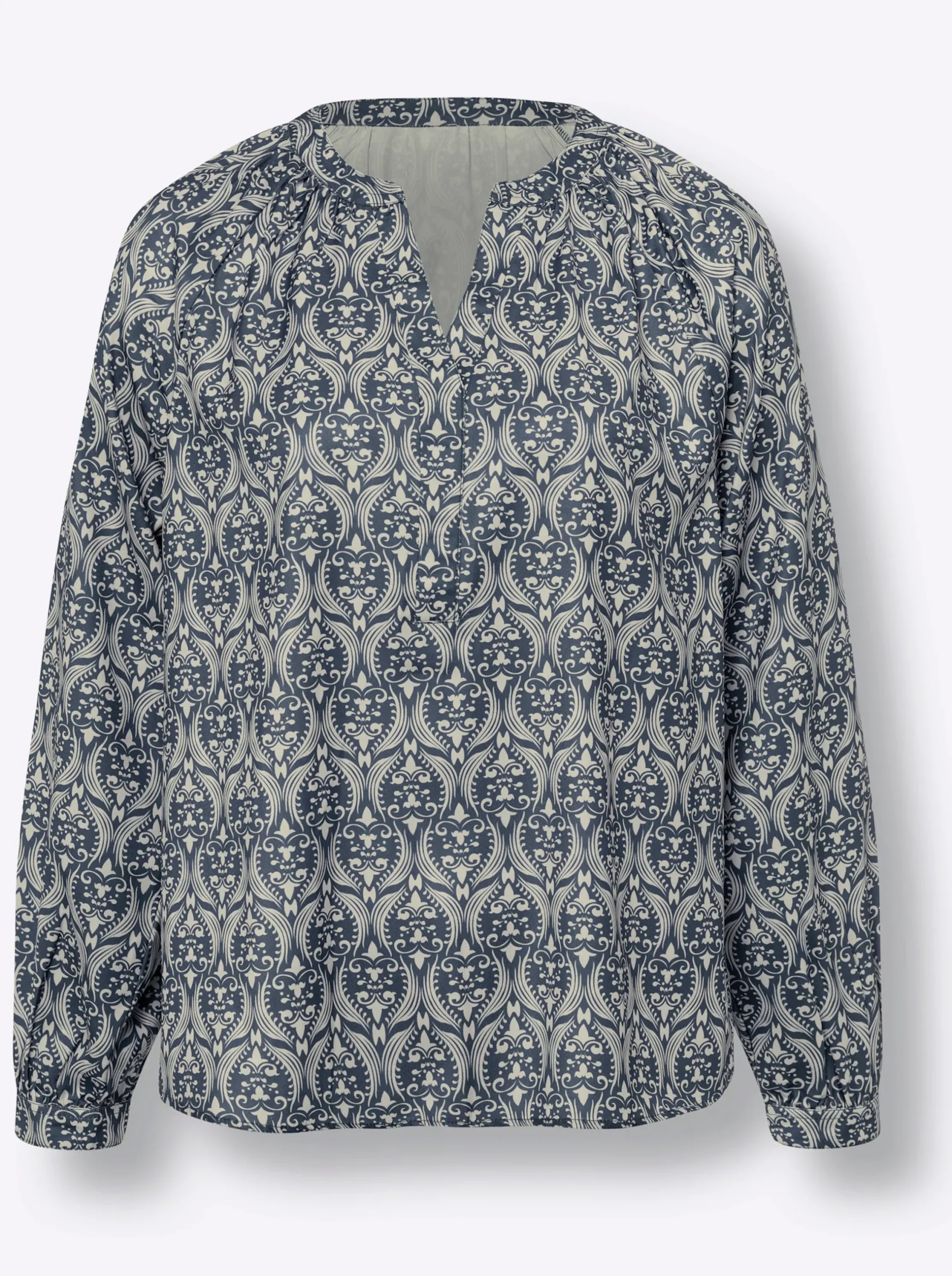 Blusen|heine Schlupfbluse aus Satin sand-rauchblau-bedruckt