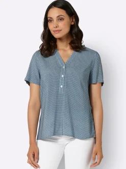 Strandmode| Schlupfbluse im Minimaldessin, aus Viskose bleu-rauchblau-bedruckt