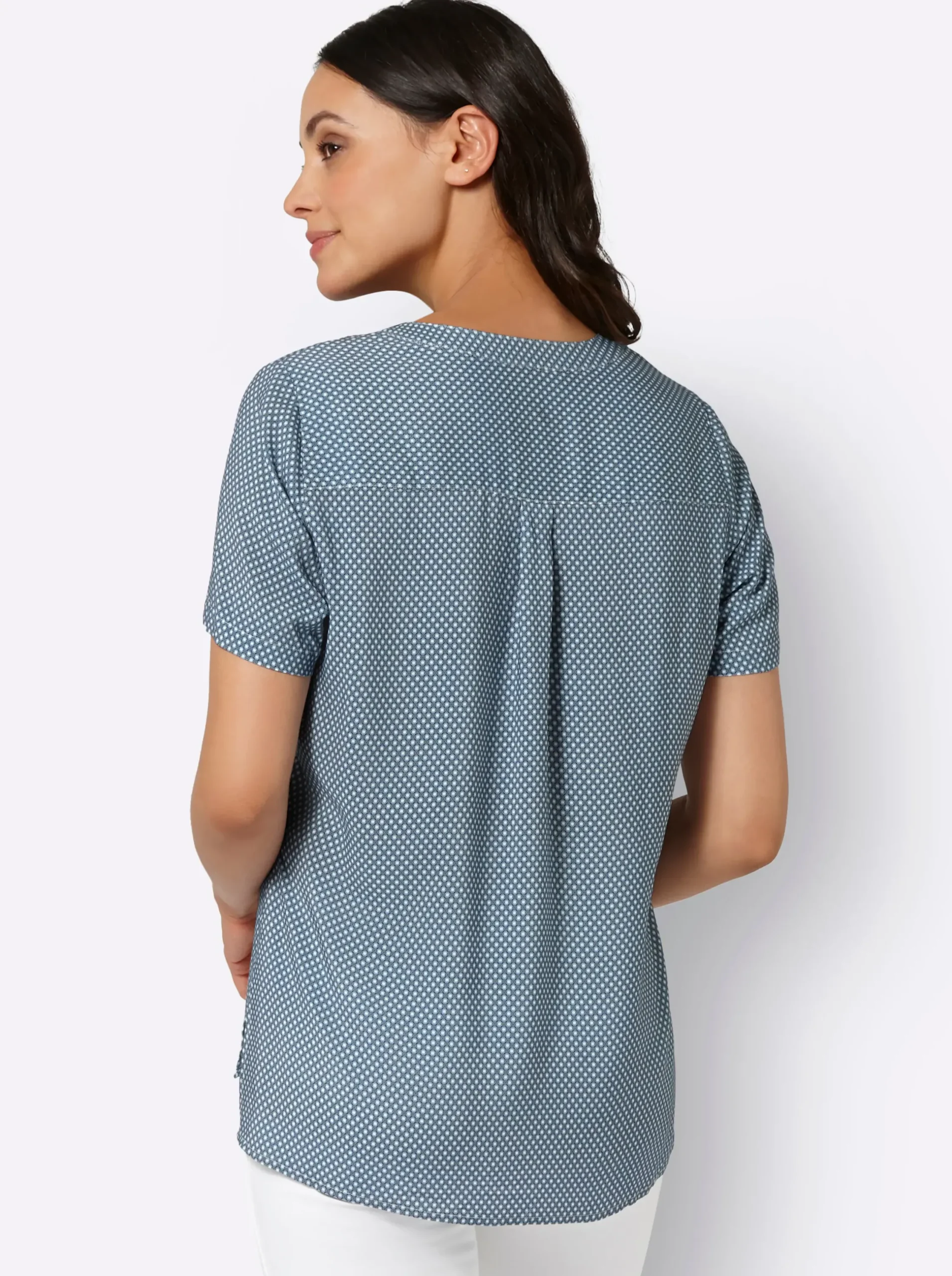 Strandmode| Schlupfbluse im Minimaldessin, aus Viskose bleu-rauchblau-bedruckt
