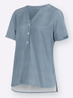Strandmode| Schlupfbluse im Minimaldessin, aus Viskose bleu-rauchblau-bedruckt