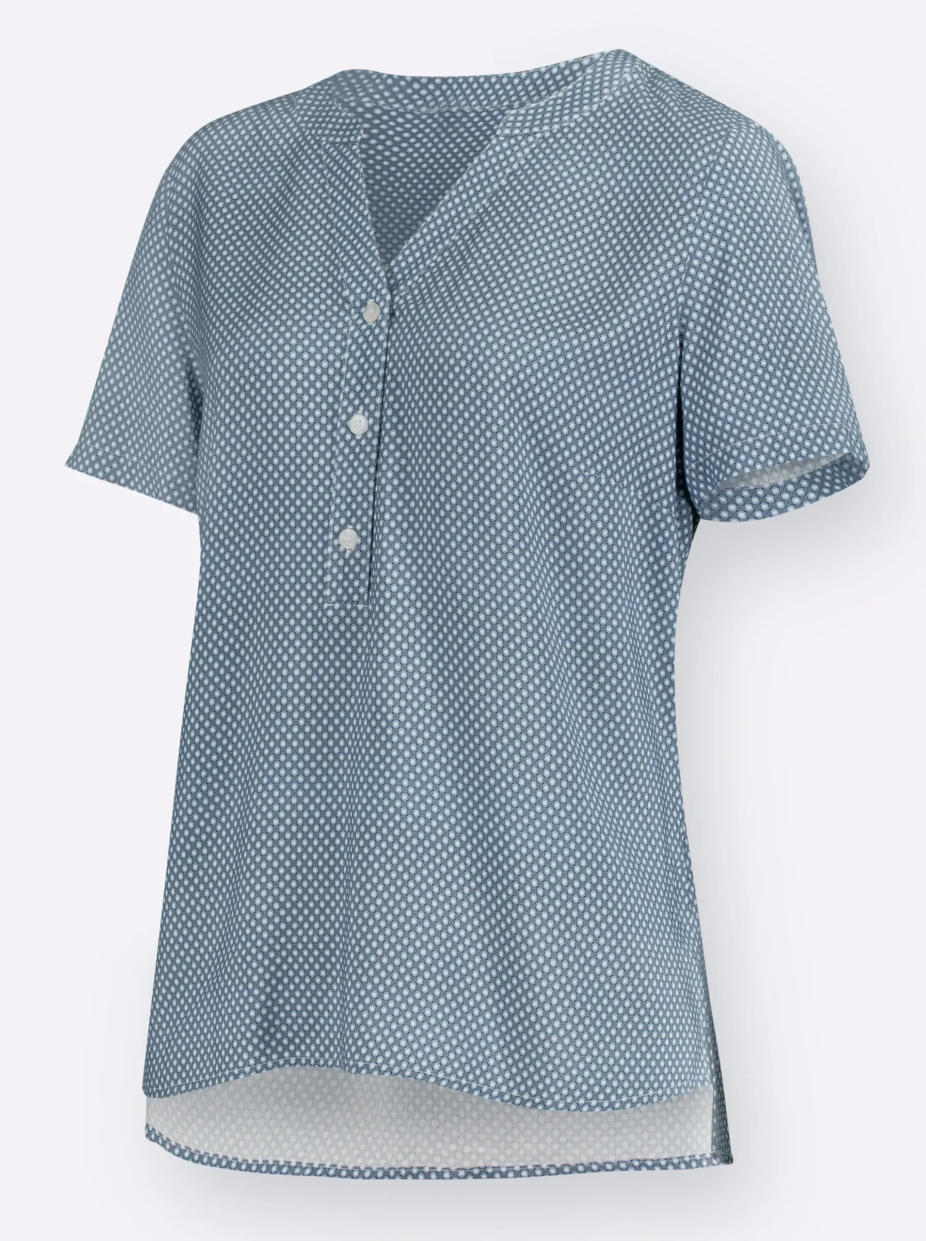Strandmode| Schlupfbluse im Minimaldessin, aus Viskose bleu-rauchblau-bedruckt