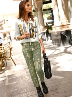 Blusen| Schlupf-Bluse mit Animal-Schriftzug champagner-khaki-bedruckt