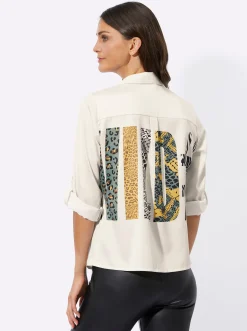 Blusen| Schlupf-Bluse mit Animal-Schriftzug champagner-khaki-bedruckt