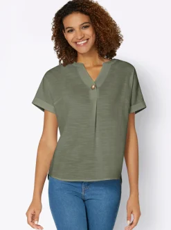 Strandmode|Blusen| Schlupfbluse mit überschnittener Schulter khaki