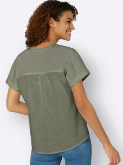Strandmode|Blusen| Schlupfbluse mit überschnittener Schulter khaki