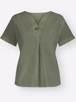 Strandmode|Blusen| Schlupfbluse mit überschnittener Schulter khaki