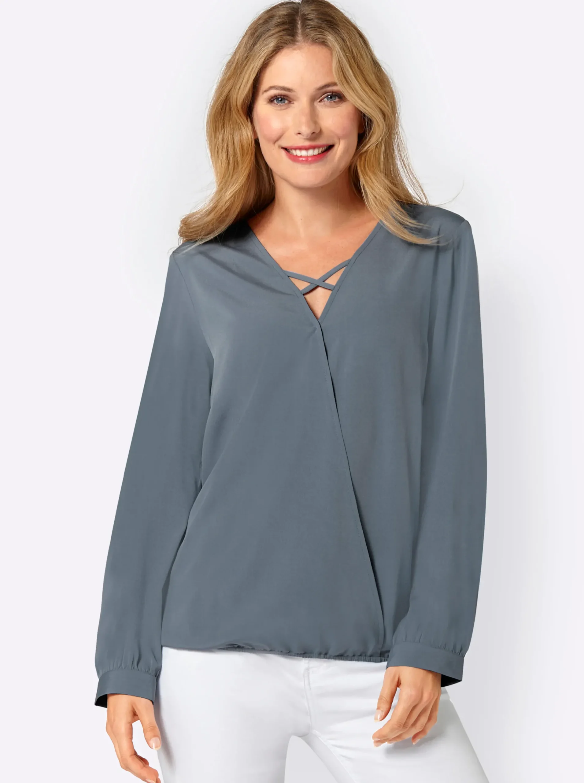 Basics|Blusen| Schlupfbluse mit Falte hinten für viel Weite rauchblau