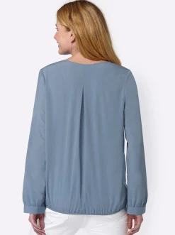 Basics|Blusen| Schlupfbluse mit Falte hinten für viel Weite rauchblau