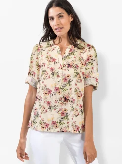 Blusen| Schlupfbluse mit floralem Digitaldruck ecru-bedruckt