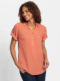 Blusen| Schlupfbluse mit kurzen, krempelbaren Ärmeln papaya