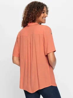 Blusen| Schlupfbluse mit kurzen, krempelbaren Ärmeln papaya