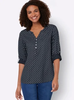 Blusen| Schlupf-Bluse mit Minimal-Muster marine-weiß-bedruckt