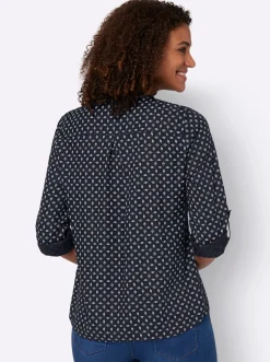 Blusen| Schlupf-Bluse mit Minimal-Muster marine-weiß-bedruckt