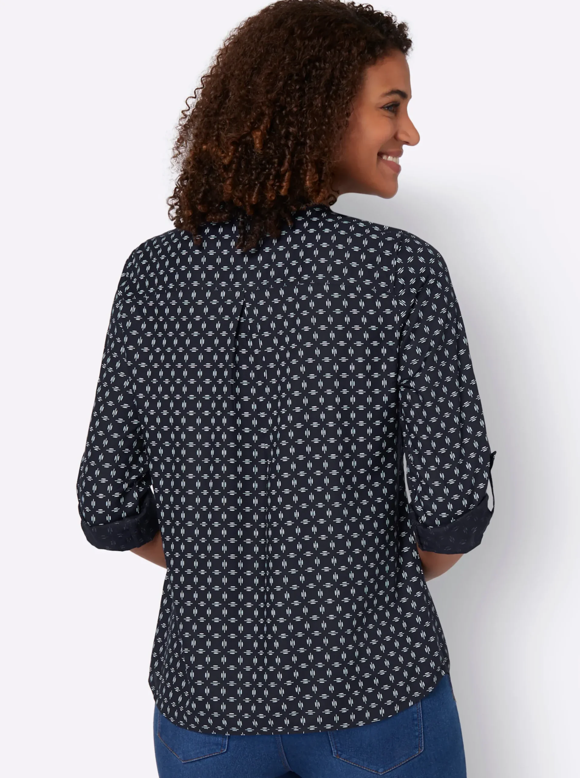 Blusen| Schlupf-Bluse mit Minimal-Muster marine-weiß-bedruckt