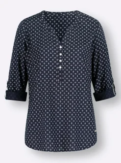Blusen| Schlupf-Bluse mit Minimal-Muster marine-weiß-bedruckt