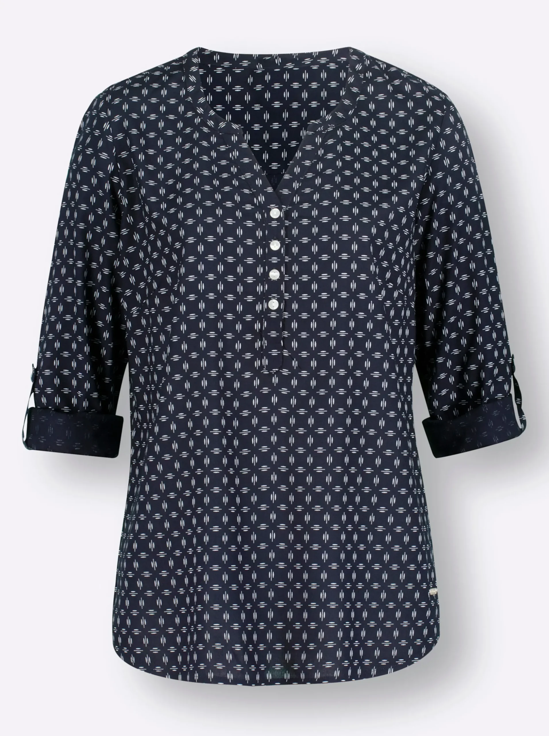 Blusen| Schlupf-Bluse mit Minimal-Muster marine-weiß-bedruckt