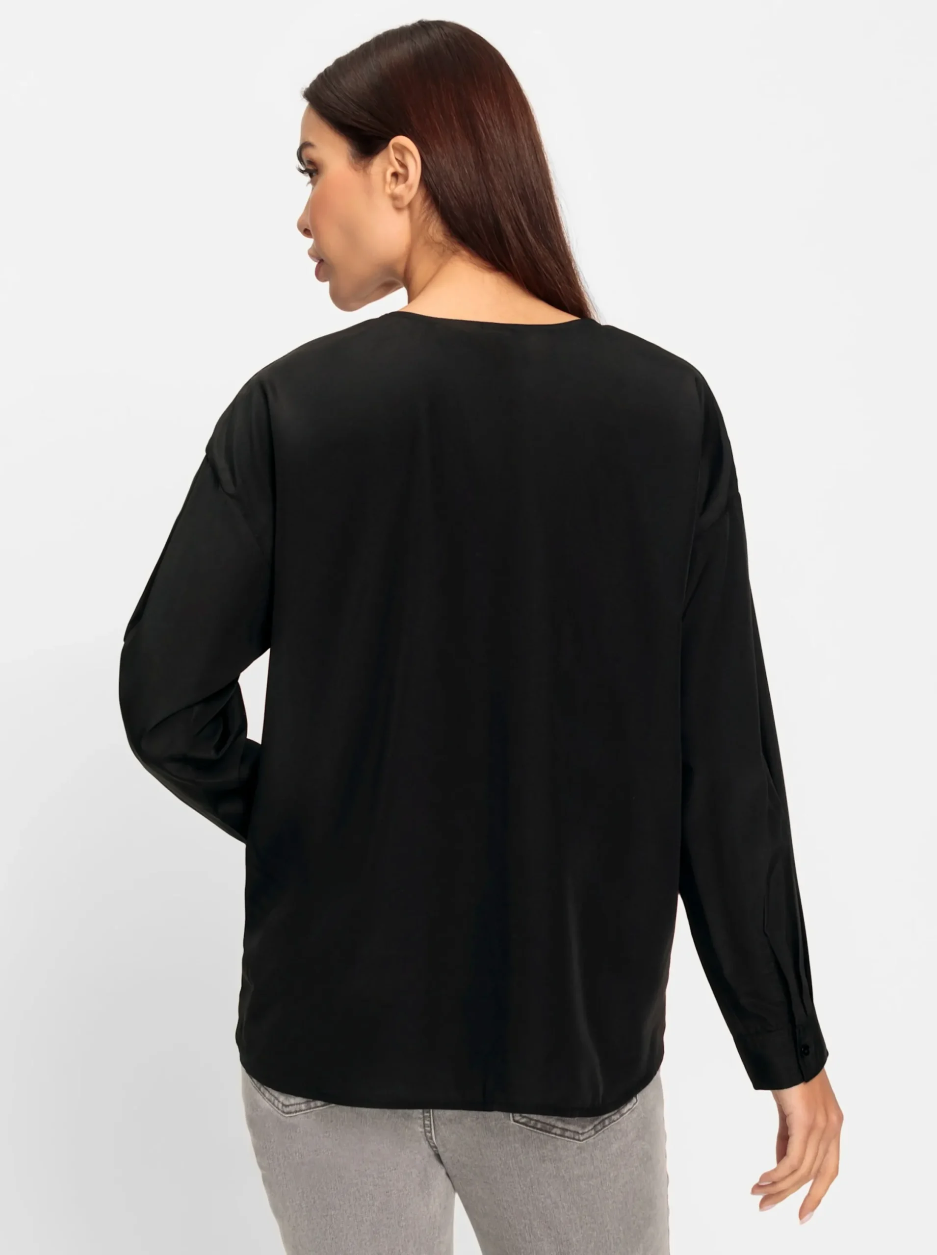Blusen|heine Schlupfbluse mit Satin am V-Ausschnitt schwarz