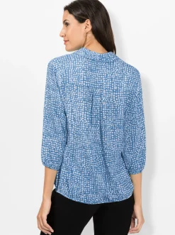 Blusen| Schlupf-Bluse mit schimmernden Knöpfen mittelblau-weiß-bedruckt
