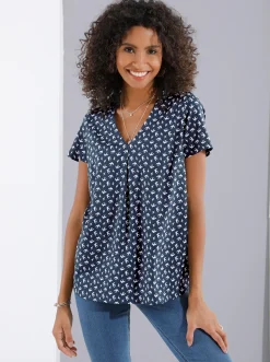 Blusen| Schlupf-Bluse mit Schwalben-Muster marine-bedruckt