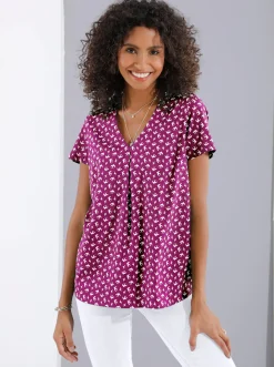 Blusen| Schlupf-Bluse mit Schwalben-Muster magenta-bedruckt