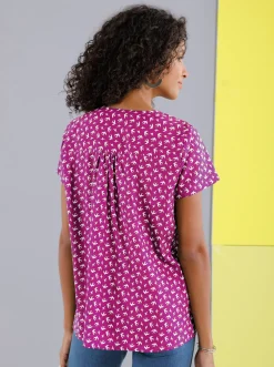 Blusen| Schlupf-Bluse mit Schwalben-Muster magenta-bedruckt