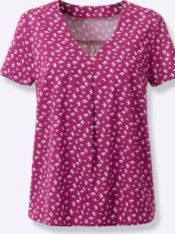 Blusen| Schlupf-Bluse mit Schwalben-Muster magenta-bedruckt