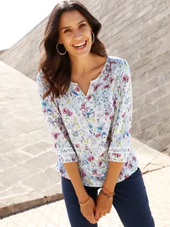 Blusen| Schlupfbluse mit Spitzen-Details bunt-gemustert