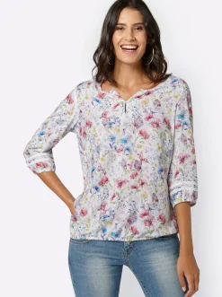 Blusen| Schlupfbluse mit Spitzen-Details bunt-gemustert