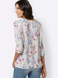 Blusen| Schlupfbluse mit Spitzen-Details bunt-gemustert
