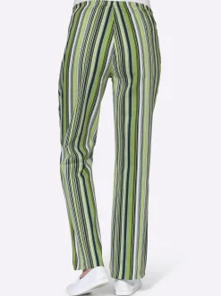 Hosen| Schlupfhose aus Baumwolle grün-gestreift