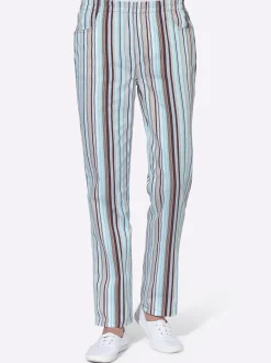 Hosen| Schlupfhose aus Baumwolle aqua-gestreift