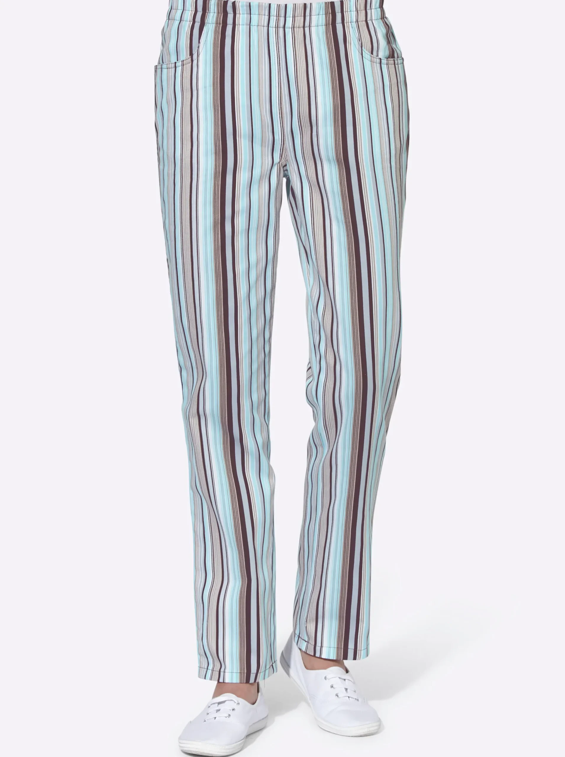 Hosen| Schlupfhose aus Baumwolle aqua-gestreift