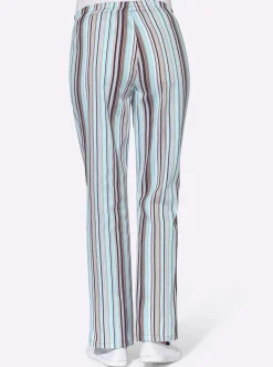 Hosen| Schlupfhose aus Baumwolle aqua-gestreift