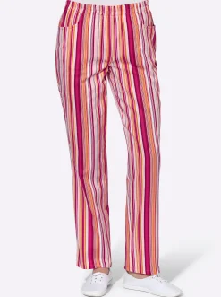 Hosen| Schlupfhose aus Baumwolle apricot-rot-gestreift