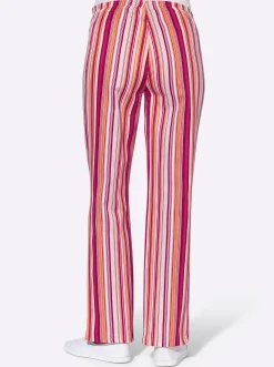 Hosen| Schlupfhose aus Baumwolle apricot-rot-gestreift
