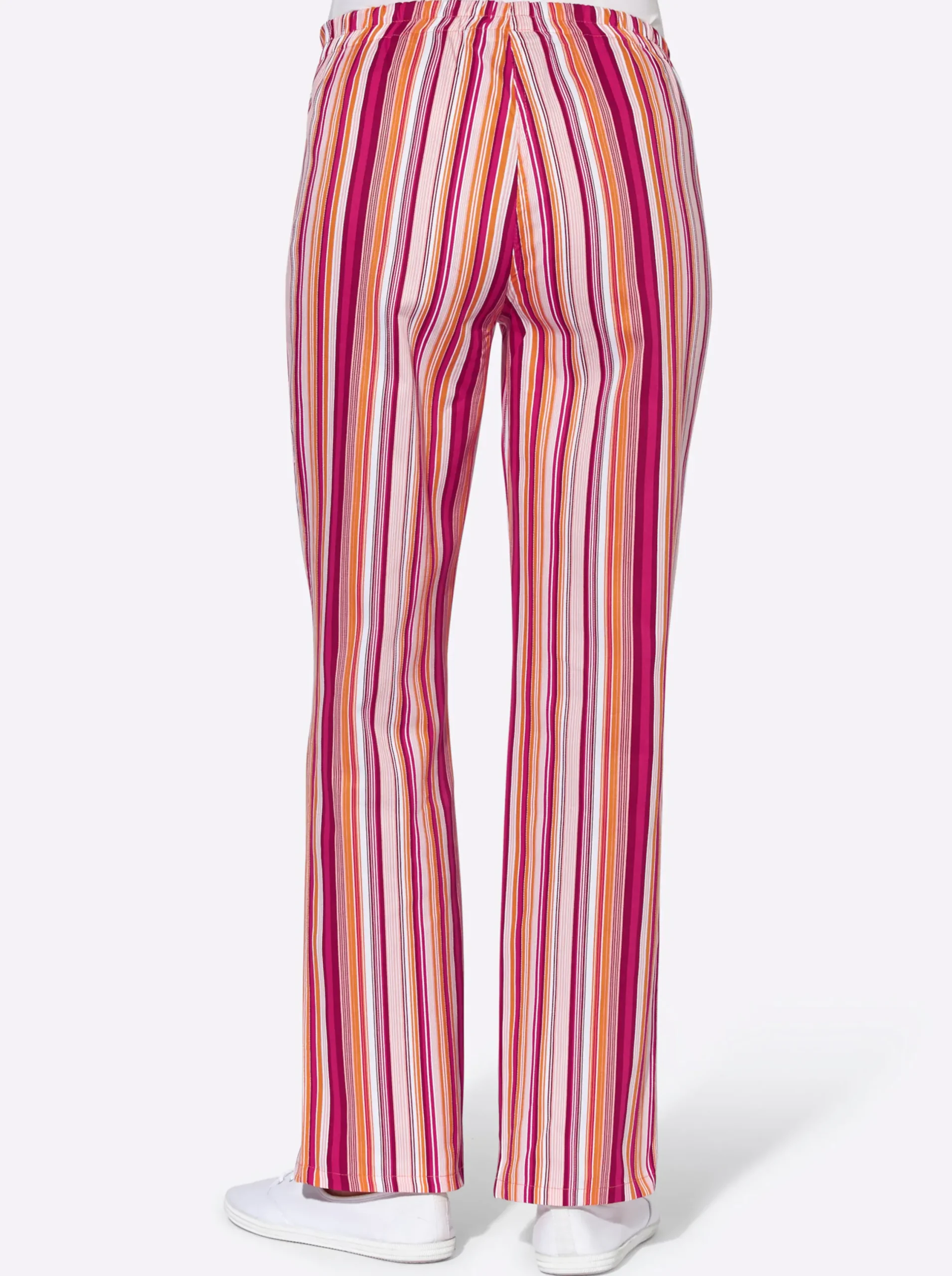 Hosen| Schlupfhose aus Baumwolle apricot-rot-gestreift