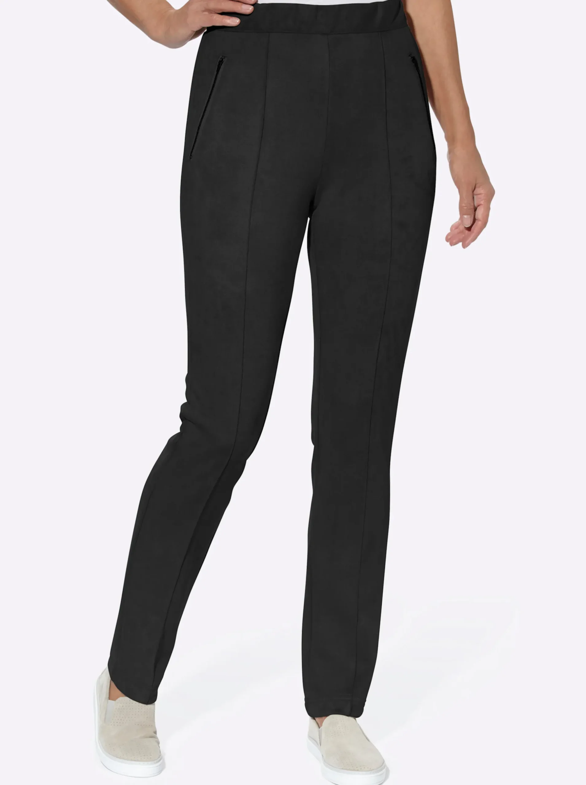 Hosen| Schlupfhose in Veloursleder-Optik schwarz